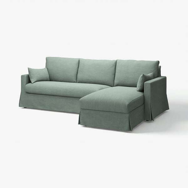 HYLTARP Funda sofá+chaise longue, dcha, Hemmesta gris-verde