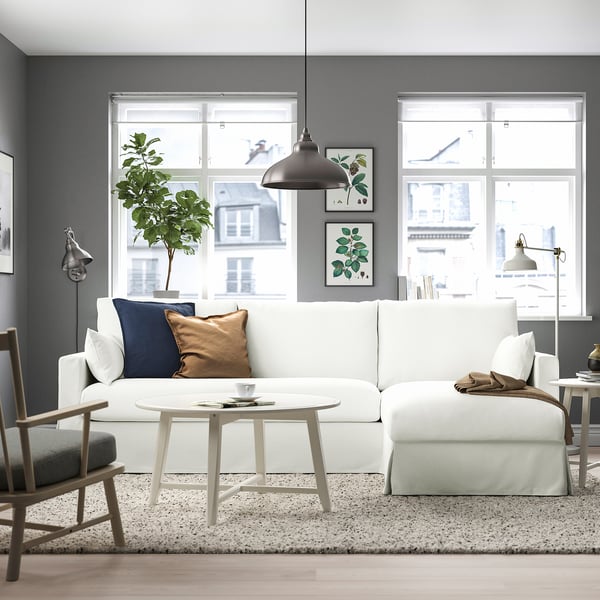 HYLTARP Sofá+chaise longue, derecha, Hallarp blanco