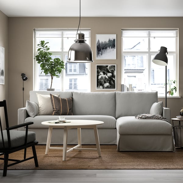 HYLTARP Sofá+chaise longue, derecha, Tallmyra blanco/negro