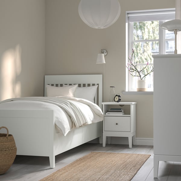 IDANÄS Base de cama+almacenamiento, blanco/Luröy, Tamaño twin