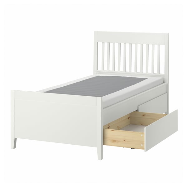 IDANÄS Base de cama+almacenamiento, blanco/Lyngör blanco, Tamaño twin