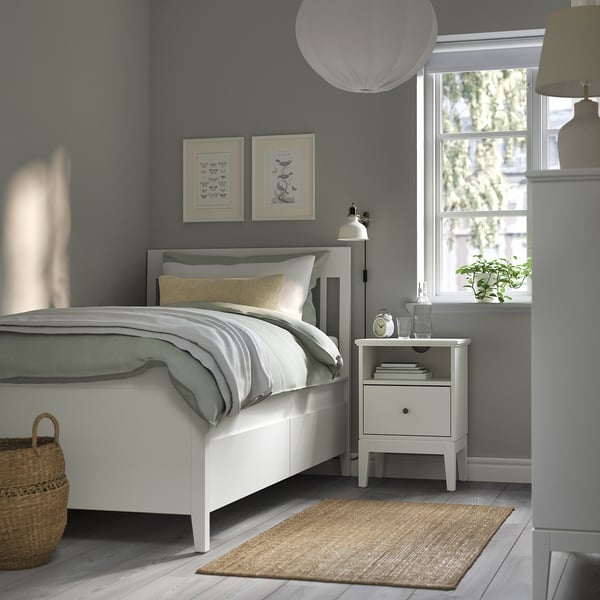 IDANÄS Base de cama+almacenamiento, blanco/Lyngör blanco, Tamaño twin