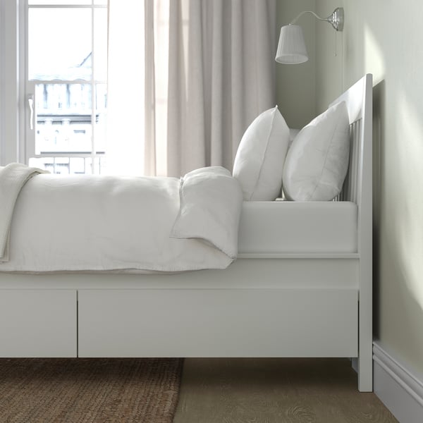 IDANÄS Base de cama+almacenamiento, blanco, Tamaño twin