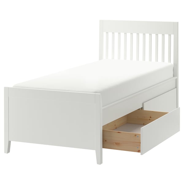 IDANÄS Base de cama+almacenamiento, blanco, Tamaño twin
