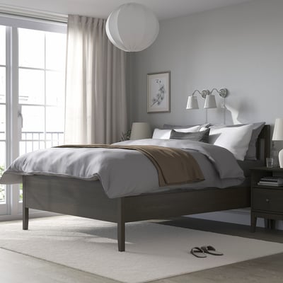 IDANÄS Base de cama, marrón oscuro/Lyngör gris oscuro, Tamaño full