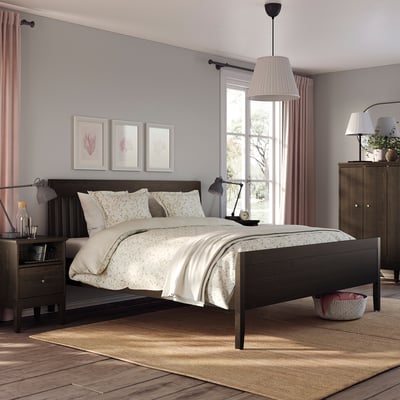 IDANÄS Base de cama, marrón oscuro teñido, Tamaño King