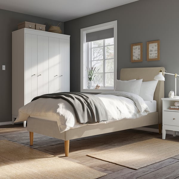 IDANÄS Base de cama tapizada, Naggen beige, Tamaño twin