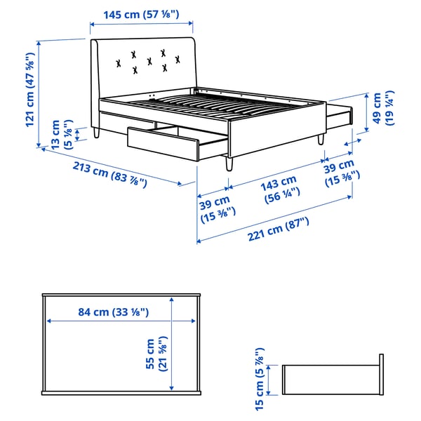 IDANÄS Cama tapizada+almacenaje, Gunnared gris oscuro, Tamaño full