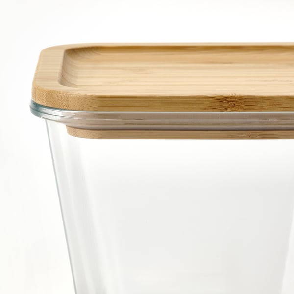 IKEA 365+ Recipiente con tapa, cuadrado vidrio/bambú, 41 oz