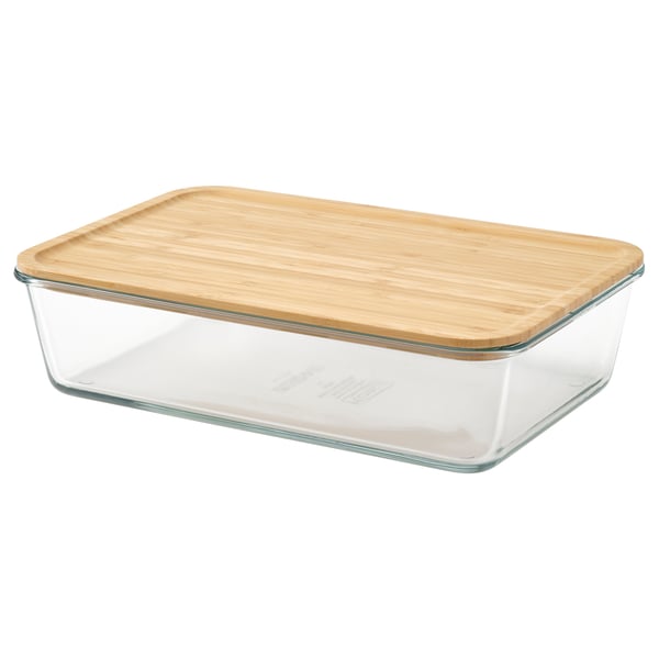IKEA 365+ Recipiente con tapa, grande rectangular/vidrio bambú, 3 qt