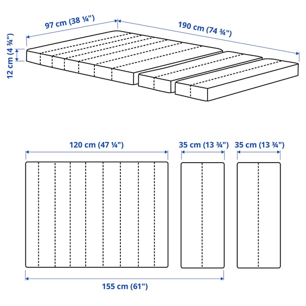 INNERLIG Colchón de resortes cama extensible, 38 1/4x74 3/4 "