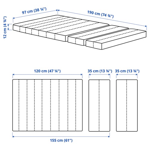 INNERLIG Colchón de resortes cama extensible, 38 1/4x74 3/4 "