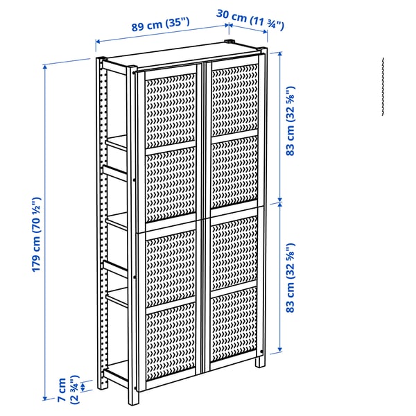 IVAR Estantería con puertas, +4 puertas/pino, 35x11 3/4x70 1/2 "