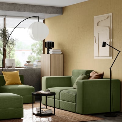 JÄTTEBO Sofá modular, 2 plazas, con reposacabezas/Samsala verde amarillo oscuro