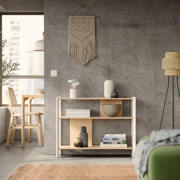 JÄTTESTA Mesa auxiliar, blanco/bambú claro, 37 3/8x11 3/4 "