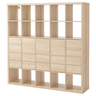 KALLAX Estantería con 10 accesorios, efecto de roble teñido en blanco, 71 5/8x71 5/8 "