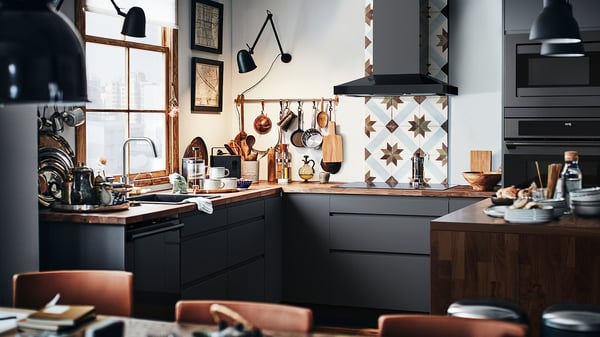 KARLBY Encimera de cocina, nogal/chapa, 98x1 1/2 "