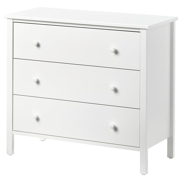 KILBERGET Gavetero de 3 cajones, blanco/función de anclaje/desbloqueo, 33 7/8x30 3/4 "