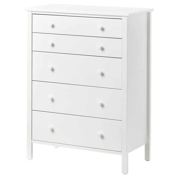 KILBERGET Gavetero de 5 cajones, blanco/función de anclaje/desbloqueo, 29 7/8x40 1/8 "