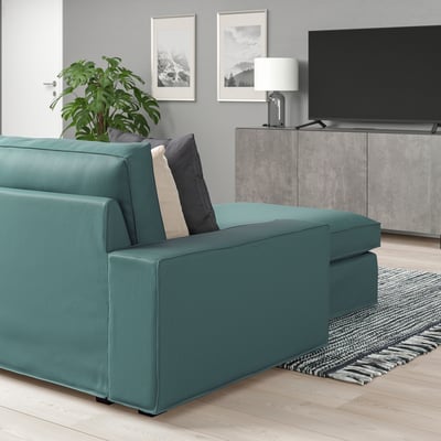 KIVIK Sofá 4 plazas+chaise longue, Kelinge gris turquesa