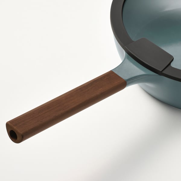KLIPPFISK Sartén de saltear con tapa, recubrimiento antiadherente vidrio/madera gris turquesa, 9 ½ "