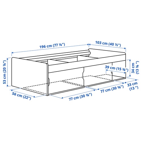 KLIPPUGGLA Base de cama+almacenamiento, blanco, Tamaño twin