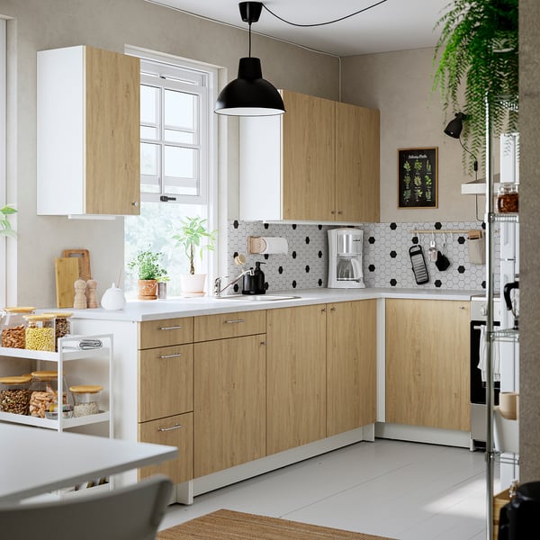KNOXHULT Cocina de esquina, efecto de roble