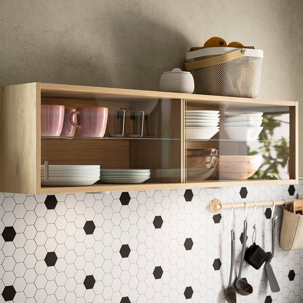 KNOXHULT Gabinete pared+puertas corredizas, efecto de roble, 48x11 3/8x12 1/2 "