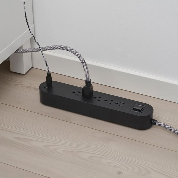 KOPPLA Enchufe 5+2puertos USB, negro/blanco/textil, 118 "