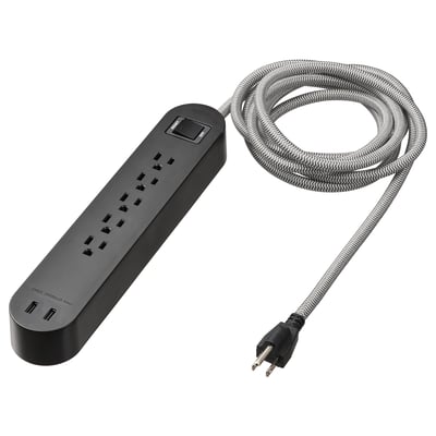 KOPPLA Enchufe 5+2puertos USB, negro/blanco/textil, 118 "