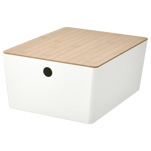KUGGIS Caja con tapa, blanco/bambú, 10 ¼x13 ¾x6 "