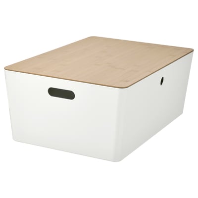 KUGGIS Caja con tapa, blanco/bambú, 14 ½x21 ¼x8 ¼ "