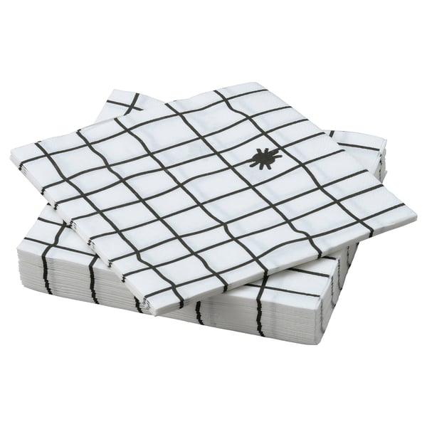 KUSTFYR Servilleta de papel, blanco/negro, 13x13 "