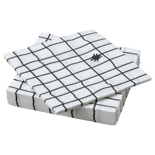KUSTFYR Servilleta de papel, blanco/negro, 13x13 "