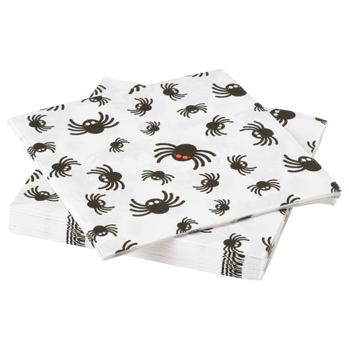 KUSTFYR Servilleta de papel, estampado de araña blanco/negro, 13x13 "
