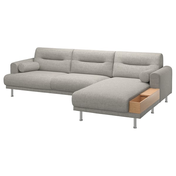 LÅNGARYD Sofá+chaise longue, derecha, Lejde/gris claro metal