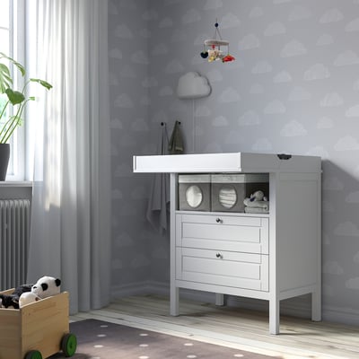 LEN Caja, gris/lunares blanco, 9 ¾x14 ½x8 ¾ "