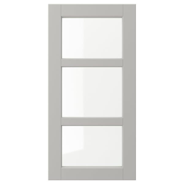 LERHYTTAN Puerta de vidrio, gris claro, 15x30 "