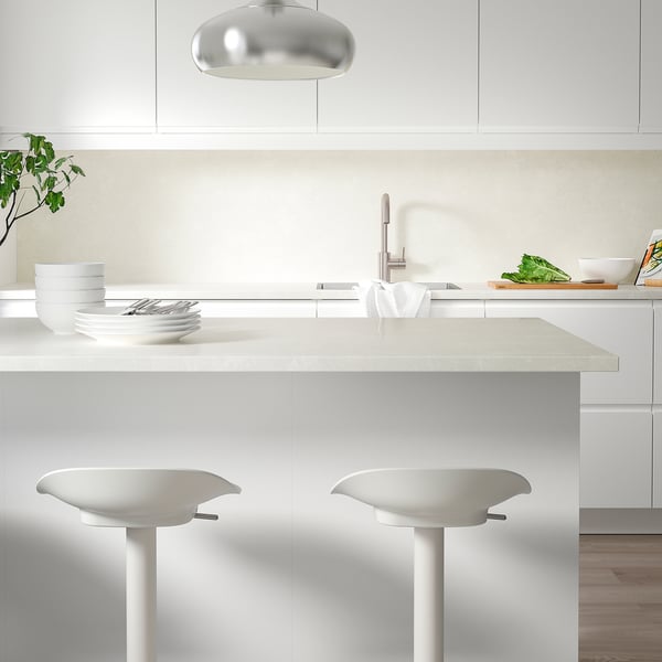 LOCKEBO Encimera de cocina personalizada, gris claro/blanco efecto de mármol/compuesto de vidrio, 1 1/8 "