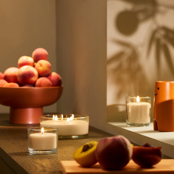 LOTSFÅGEL Vela aromática recipiente de vidrio, Melocotón naranja clara, 20 hr