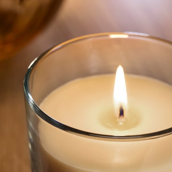 LOTSFÅGEL Vela aromática recipiente de vidrio, Melocotón naranja clara, 20 hr