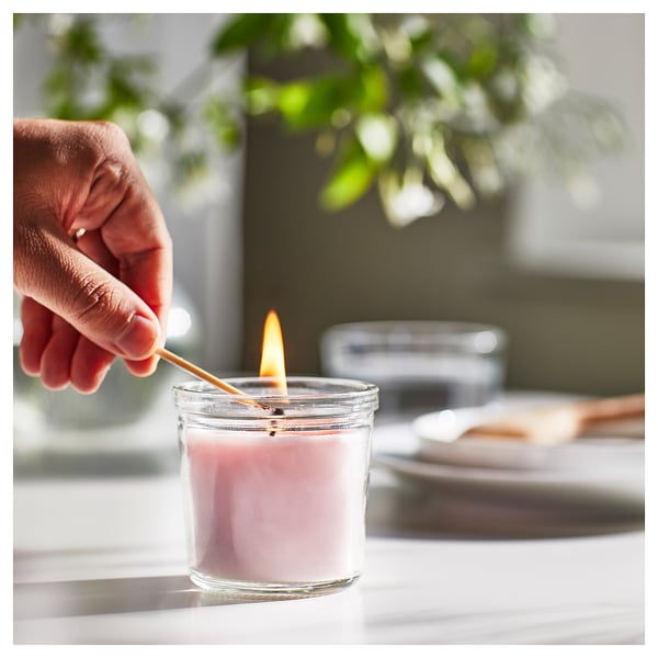 LUGNARE Vela aromática recipiente de vidrio, Jazmín/rosado, 20 hr