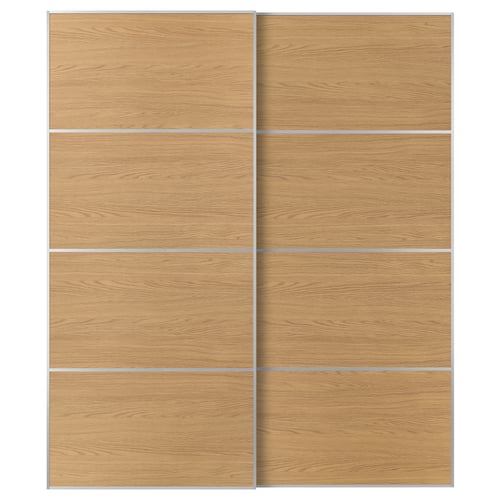 MEHAMN Par de puertas corredizas, aluminio/doble cara efecto de roble, 78 3/4x92 7/8 "