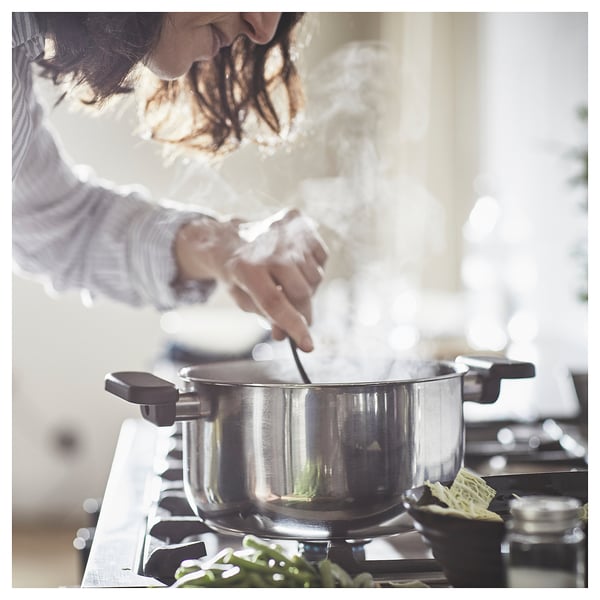 MIDDAGSMAT Olla con tapa, vidrio transparente/acero inoxidable, 3.2 qt