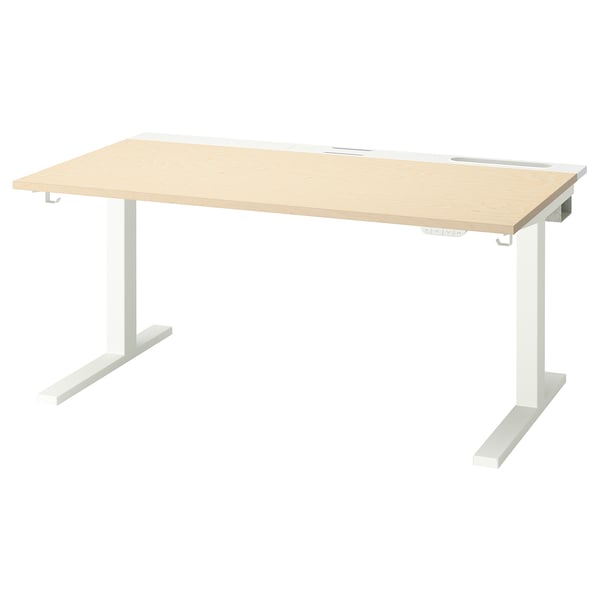 MITTZON Mesa sentado/de pie, eléctrico chapa de abedul/blanco, 55 1/8x31 1/2 "