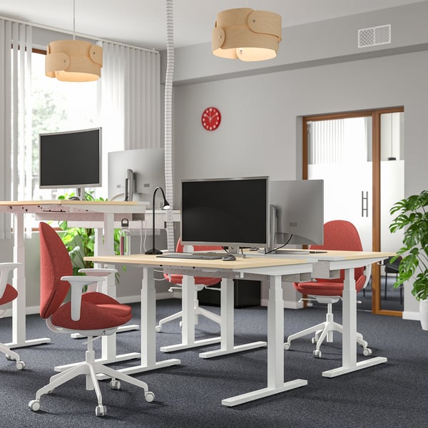 MITTZON Mesa sentado/de pie, eléctrico chapa de abedul/blanco, 47 1/4x23 5/8 "