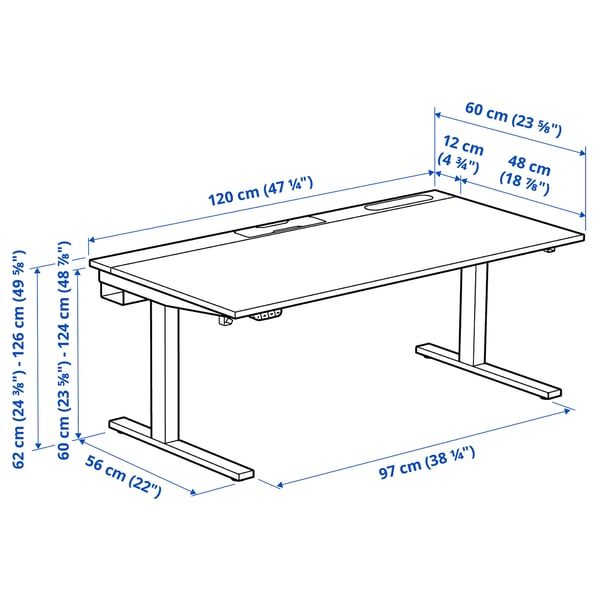 MITTZON Mesa sentado/de pie, eléctrico chapa de roble/blanco, 47 1/4x23 5/8 "
