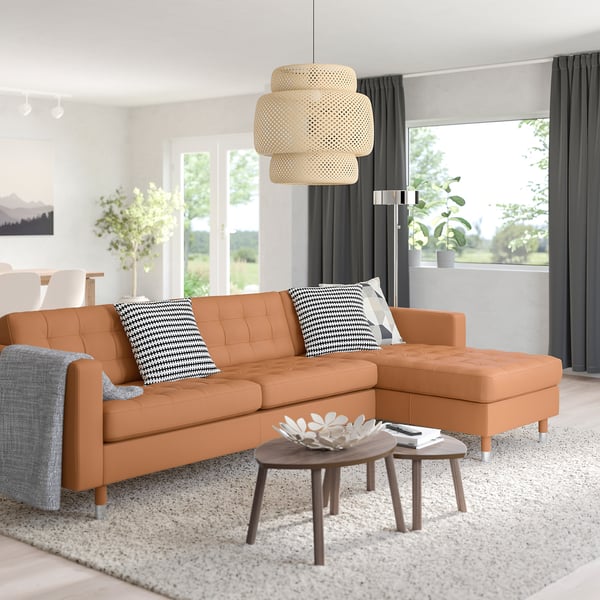 MORABO Sofá 4 plazas+chaise longue, Grann/Bomstad marrón dorado/metal