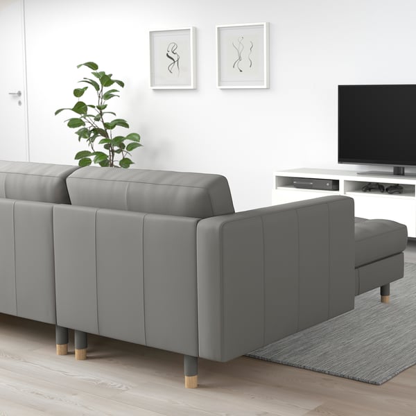 MORABO Sofá 4 plazas+chaise longue, Grann/Bomstad verde gris/madera