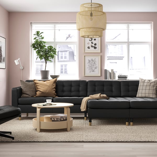 MORABO Sofá 4 plazas+chaises longues, Grann/Bomstad negro/madera